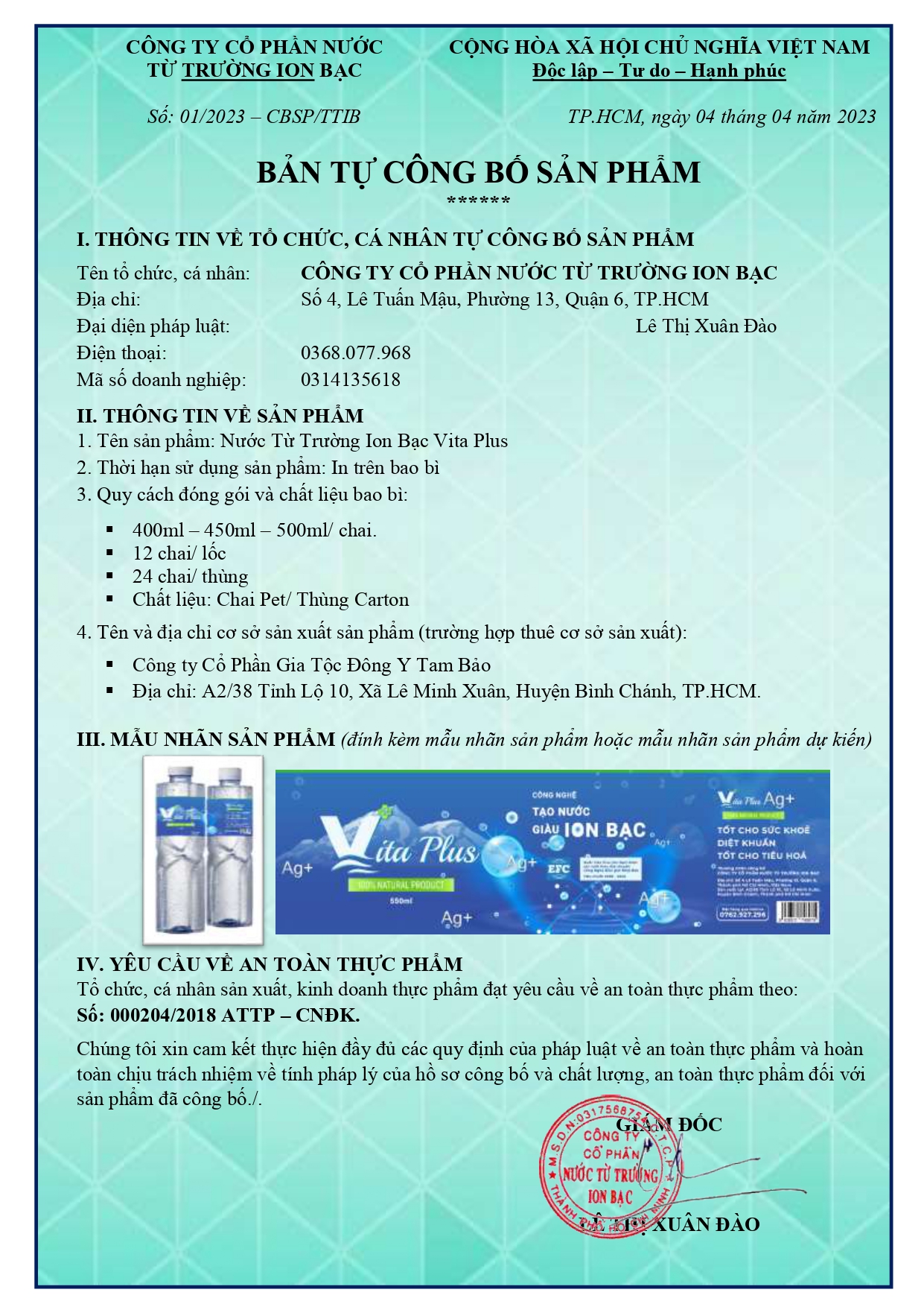 Bản tự công bố sản phẩm